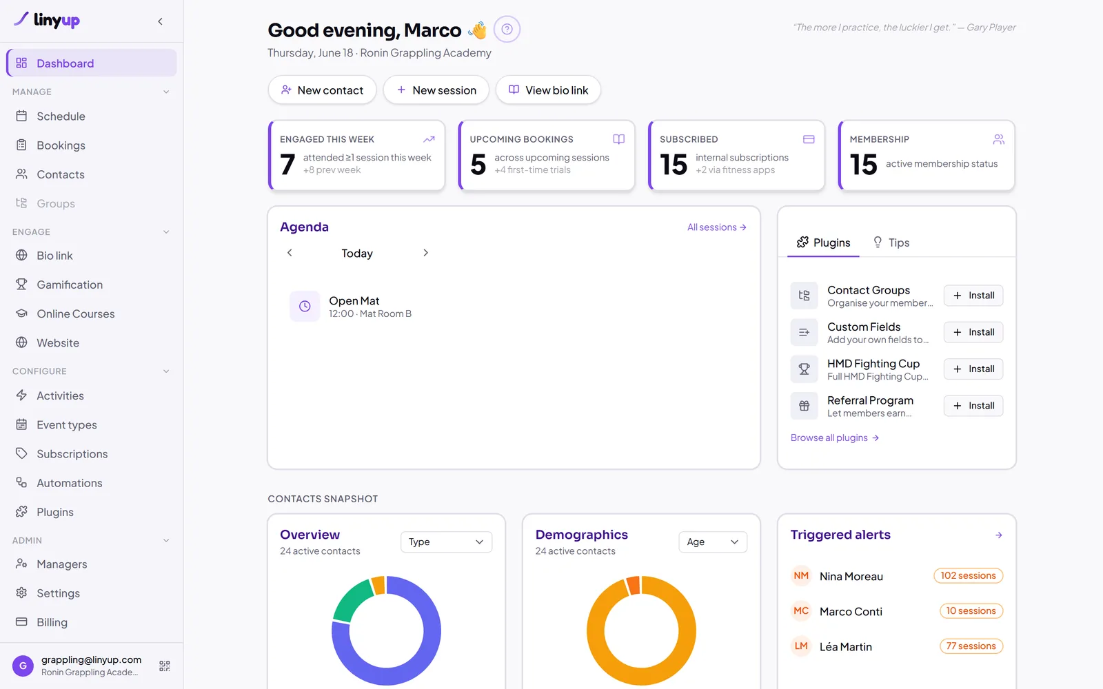 The Linyup dashboard